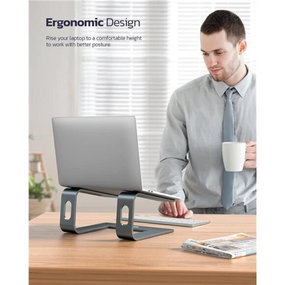 Ergonomic Aluminum Laptop Stand Riser for Desk Adjustable Compatible 10-16 Inch - Picture 3 of 7